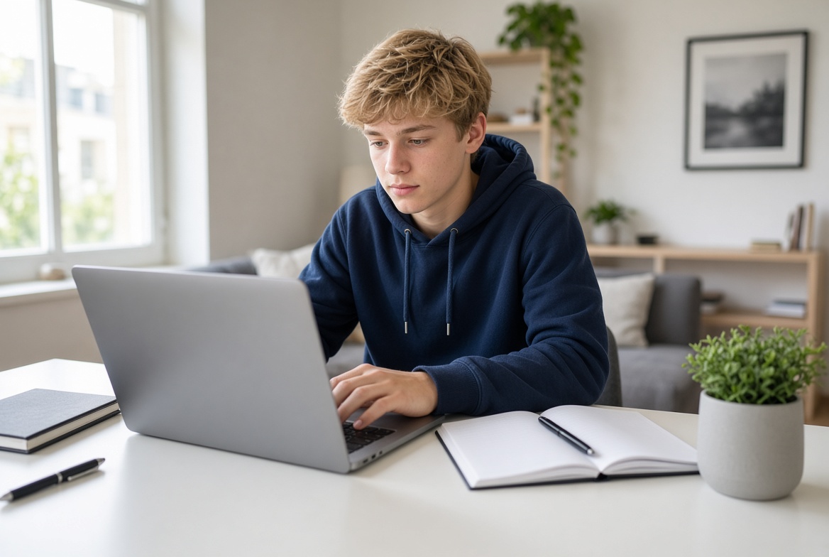 Modern studieplats med laptop